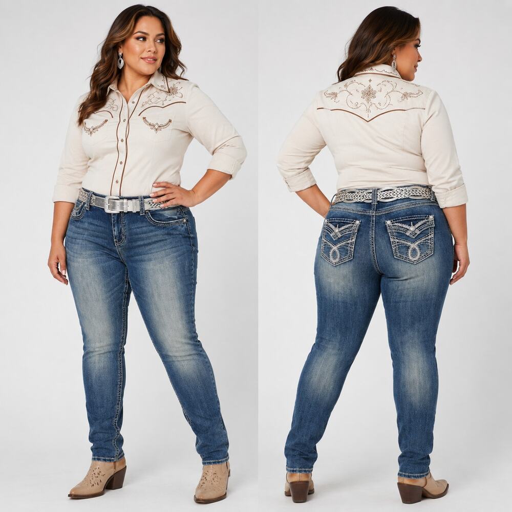 Almost Famous Plus Size 20 Y2K Western Skinny Jeans Belted NWT